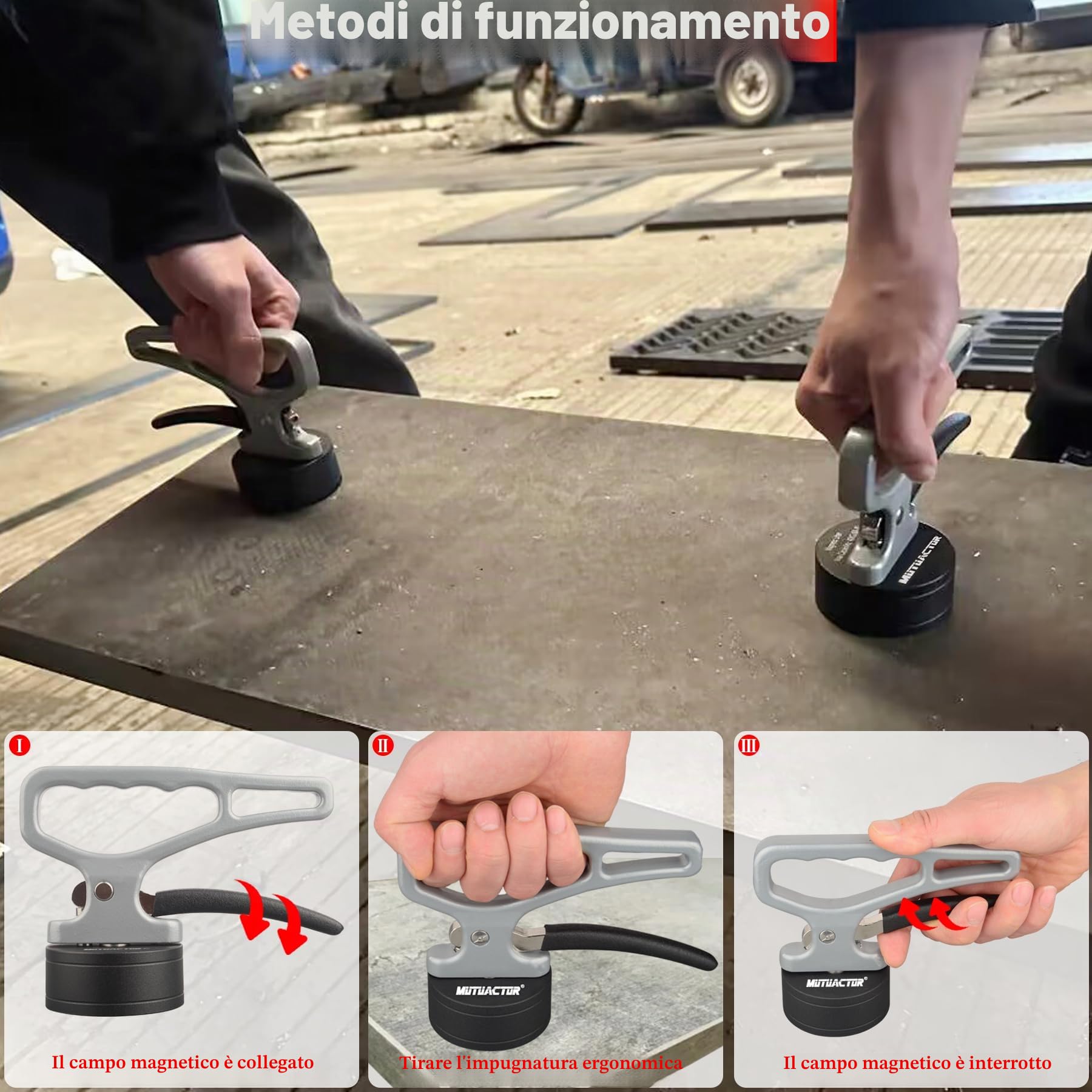 MUTUACTOR Forte supporto magnetico manuale, 1 set, magnete al neodimio con impugnatura stabile, facile da svitare, strumento per afferrare oggetti in metallo pesante