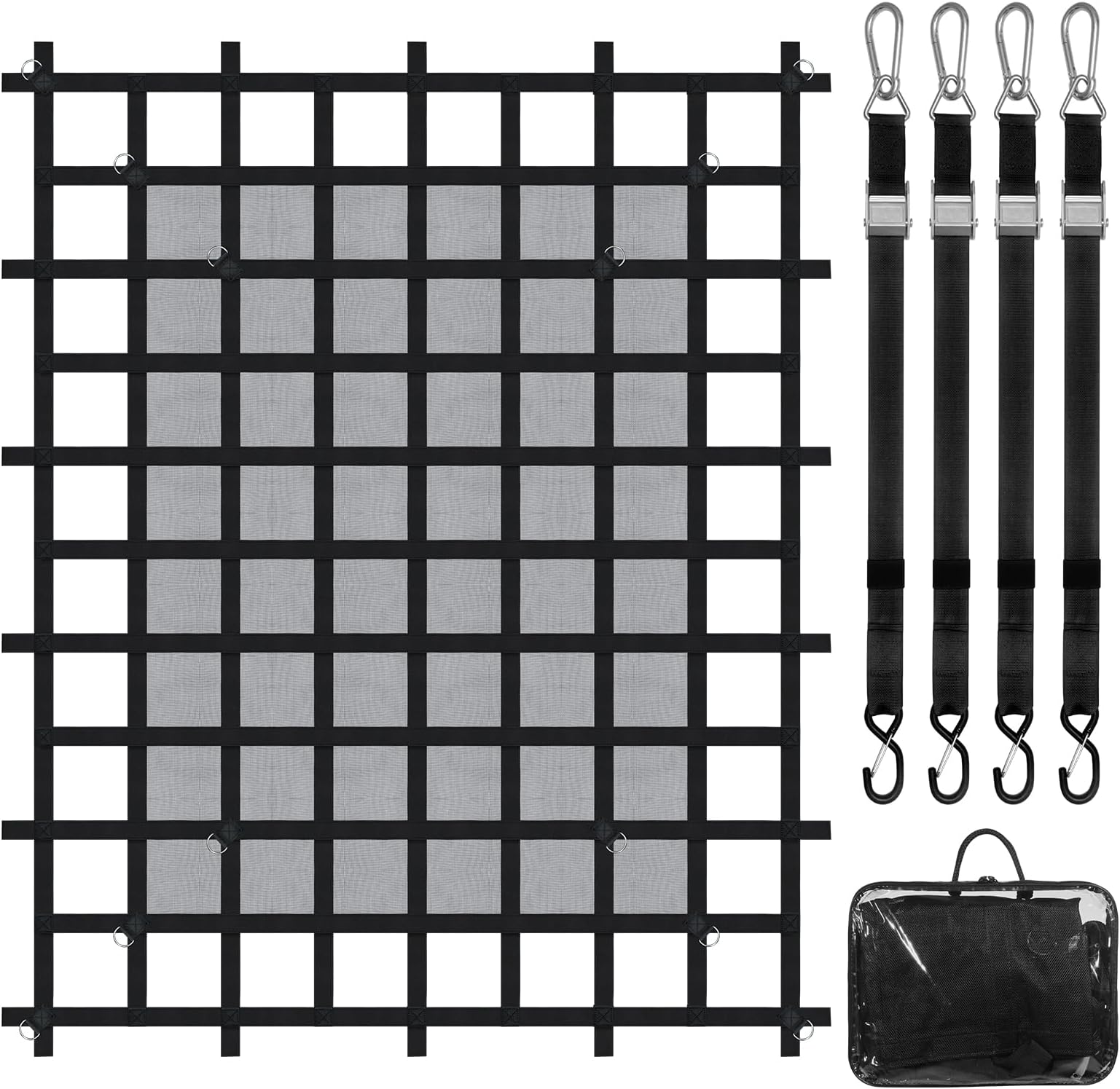 VEVOR Cargo Net with Mesh, 72 in x 57 in, Heavy Duty Truck Cargo Net-(WLL) 1,100lbs, 4 Adjustable Straps with Carabiners & S-Hooks, Truck Bed Cover for Trailer, Pickup, Boat, Jeep, SUV 4.75' x 6' ft