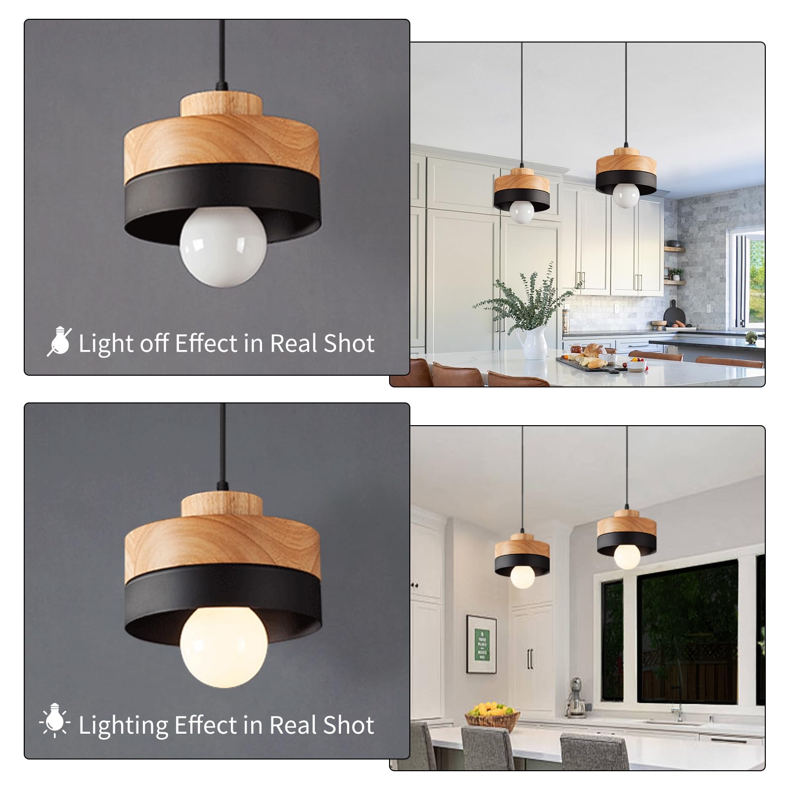 Suspension Luminaire Bois Ronde Rétro Plafonnier Design Vintage E27 Eclairage Intérieur Lumières Lustre Abat-jour Métal Moderne Lampe Suspension Art pour Salon Chambre Cuisine (Noir)