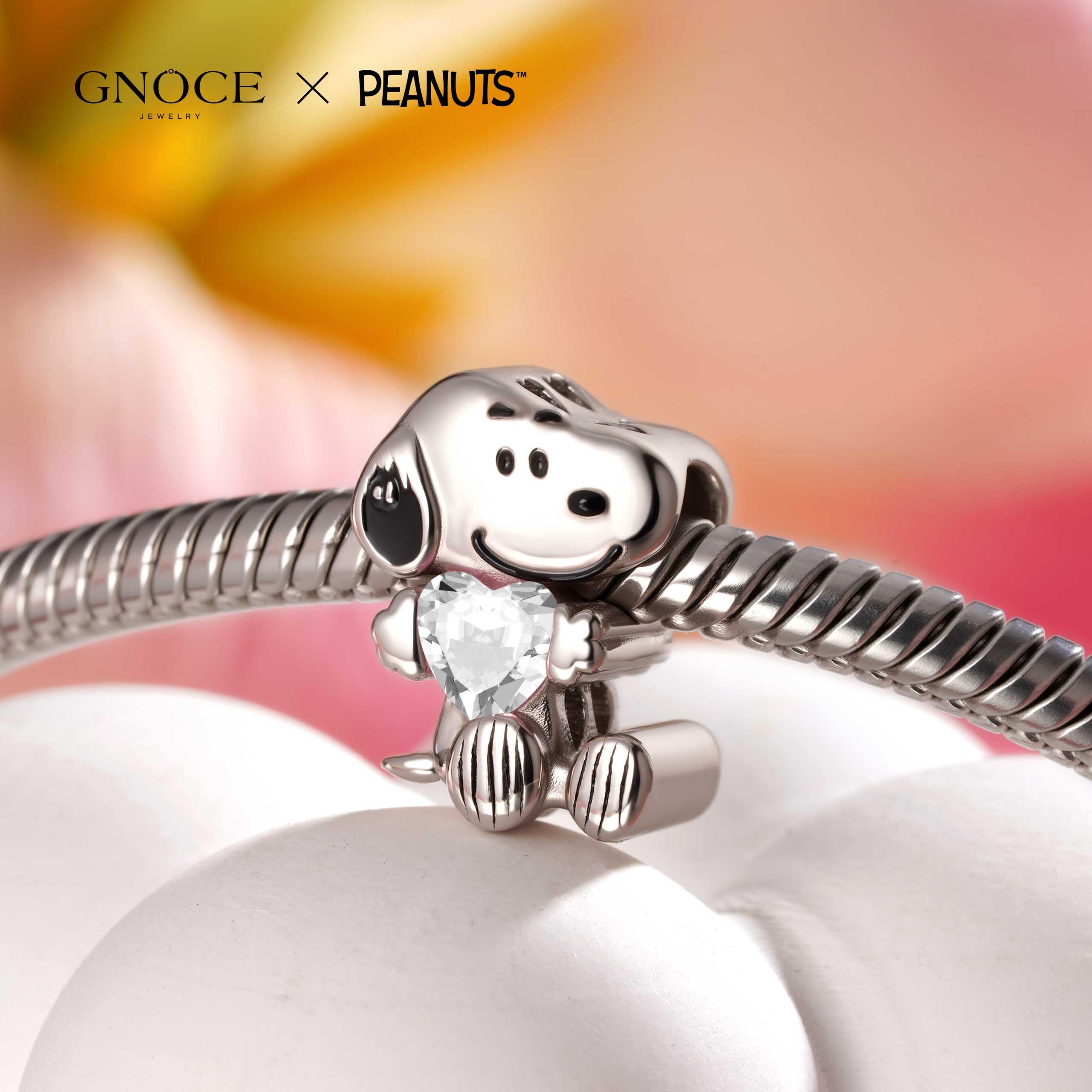 GNOCE Charm Perle Peanuts Snoopy Colgante De Plata De Ley 925 Con Piedra De Nacimiento Ideal Para Pulseras y Collares Ideal Como Regalo Para Mujeres