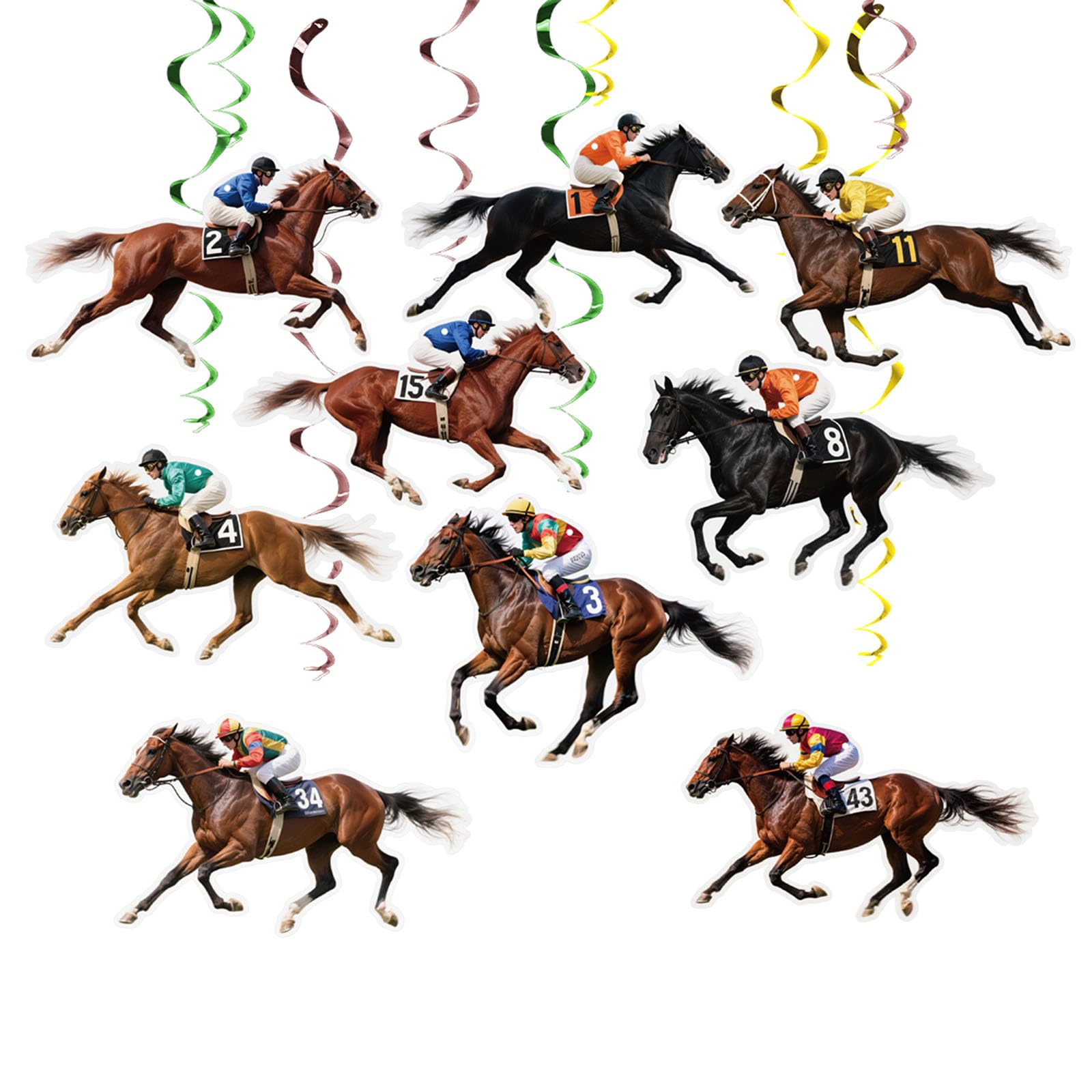 MORAINJAY 18 Pcs Horse Racing Hanging Swirls, Horse Party Decorations, Pony Banner Card, Streamers Hanging Decorations for Birthday, Horse Theme Party Backdrop Supplies