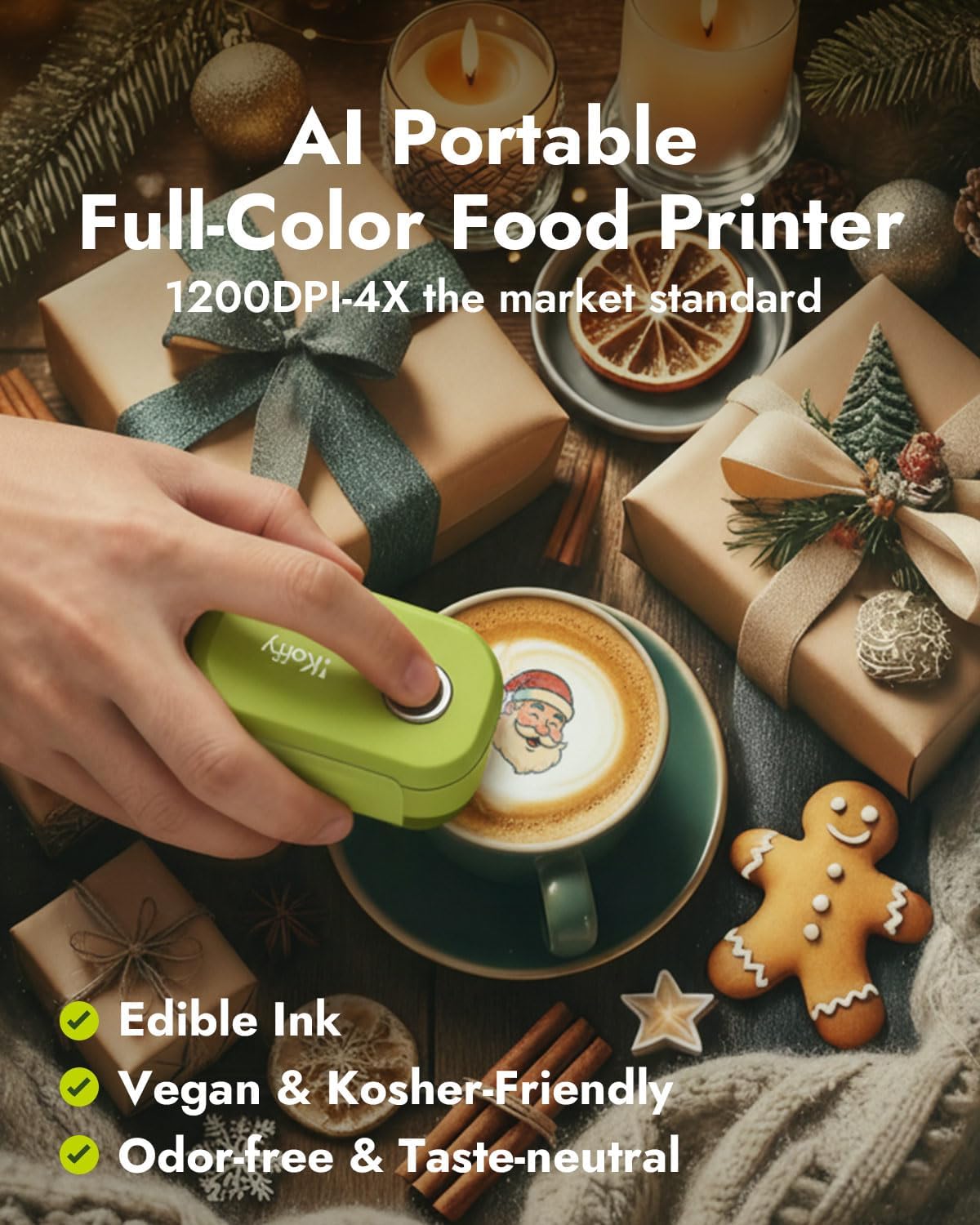 EdiBot, AI-Powered Portable Full-Color Food Printer, for Latte Art, Macaron Cookie DIY & Cake Decoration, Pearl White