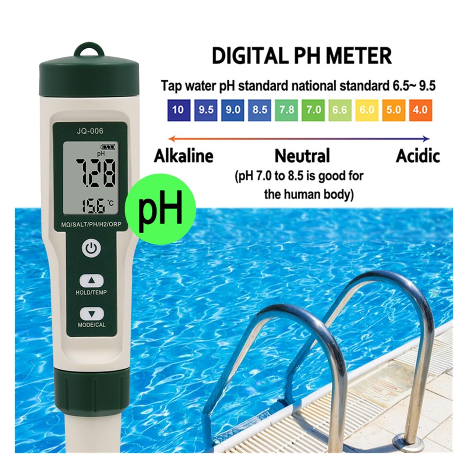 Penna for Test di qualità Acqua 10 in 1 PH/TDS/EC/SALT/TEMP/SG/ORP/H2/Fertile/resistività Tester for Piscine, Rilevatore di Misuratori for Acquari Misura Accurata(1pc No Box)