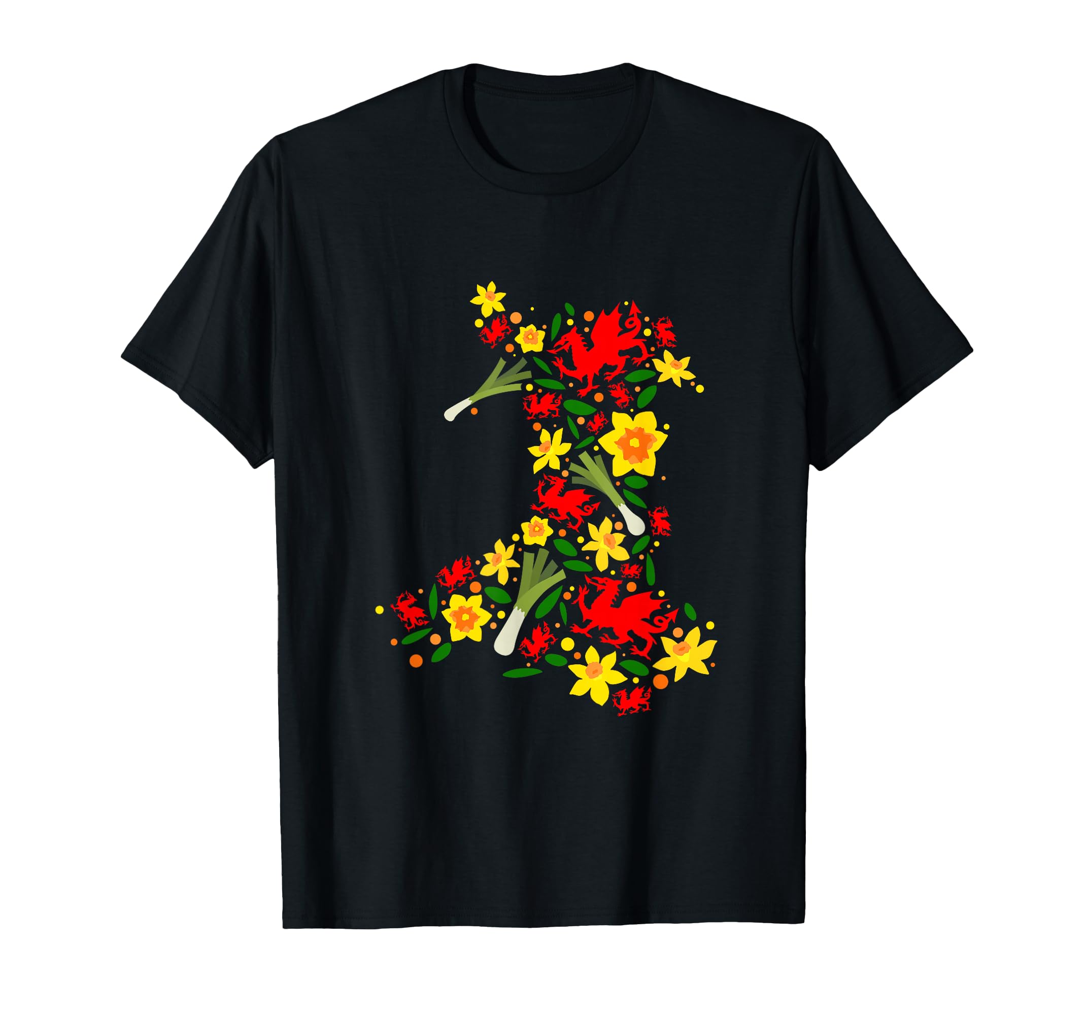 Wales Map Welsh Dragon Daffodils Leeks Cymru St Davids Day T-Shirt