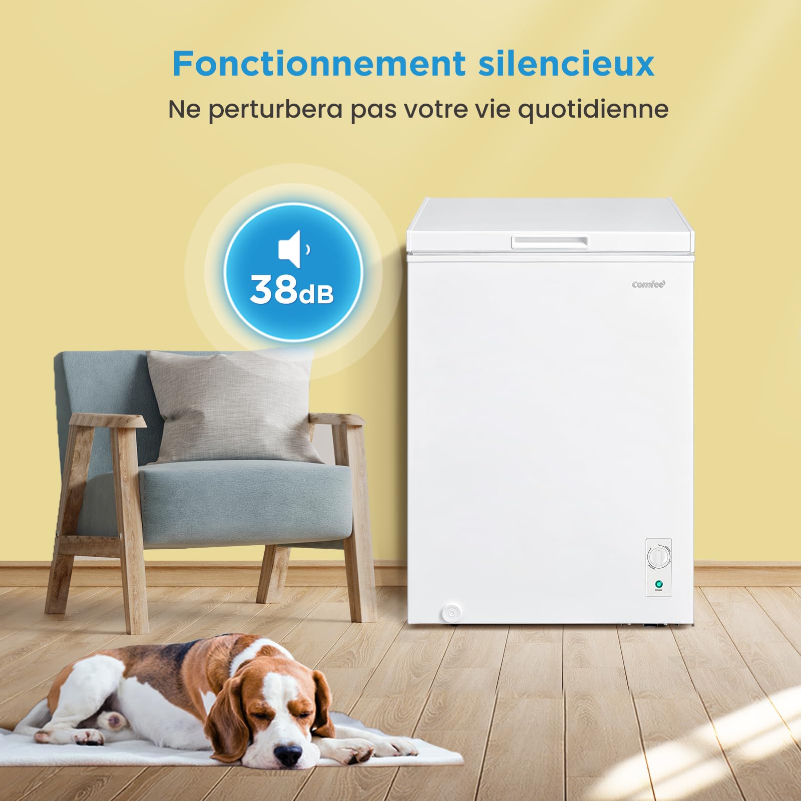 COMFEE' RCC102WH2EU(E) Congélateur coffre 99L, conversion congélateur/réfrigérateur, compresseur inverter, classe 4 étoiles, blanc