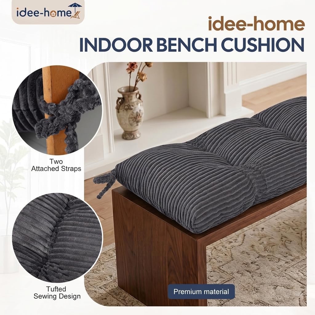 idee-home Bench Cushion for Indoor Furniture, Bay Window Foam Seat Cushion