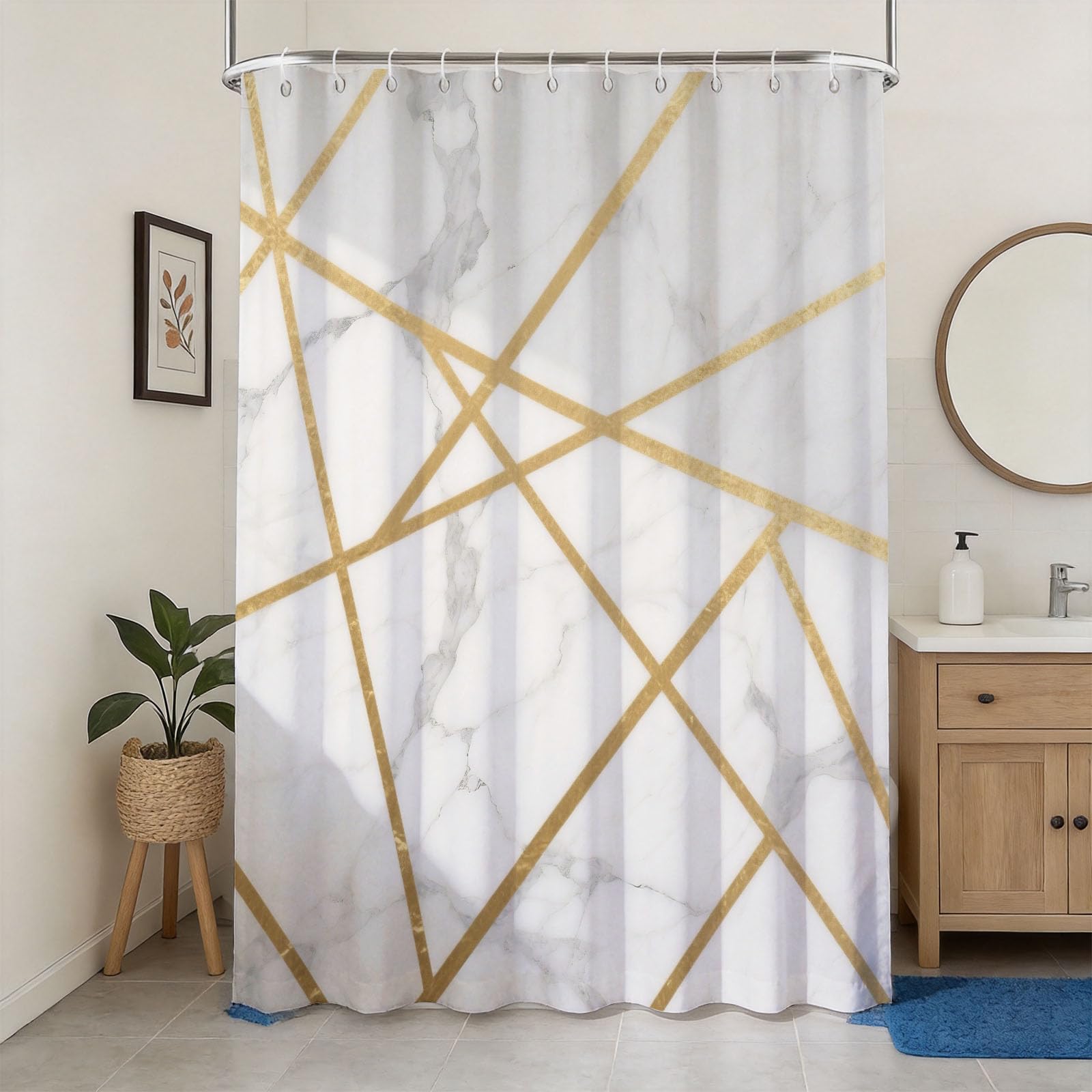 Hongduo 3D Marble Printed Shower Curtain for Stalls Bathtubs Minimalistic Bathroom Decor Shower Curtain Set Polyester Fabric Waterproof 180x180cm/71X71 Inch with Hooks