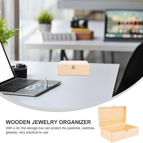 Miniatura 6 de VOSAREA Caja de almacenamiento de madera sin acabar, caja de almacenamiento para manualidades, caja de lápices de madera, baúl del tesoro de madera