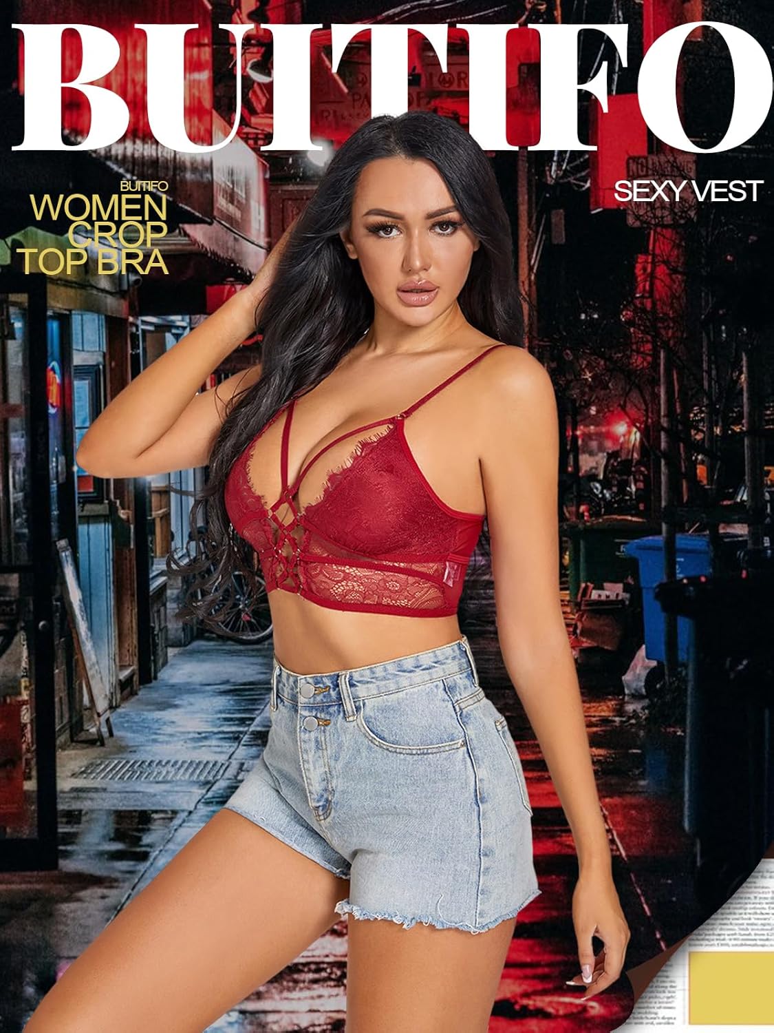 Buitifo Womens Cami Bra Criss Cross Eyelash Crop Top Bra Sexy Vest Bralette Busiter Lingerie - Image 3