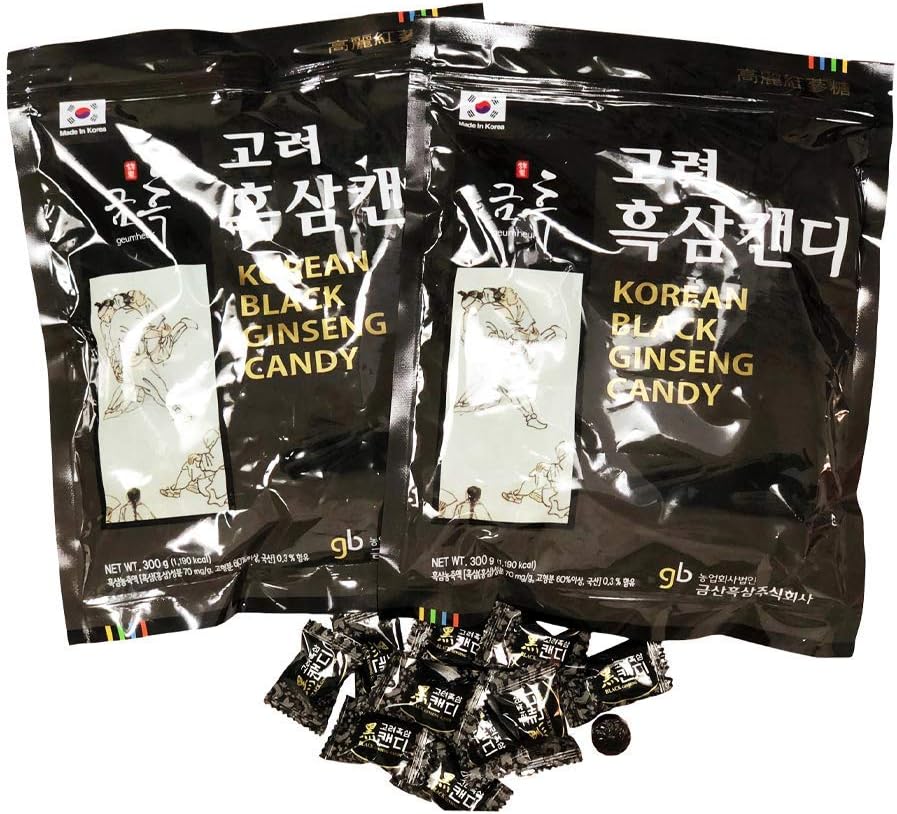 GeumHeuk Korean Panx Black Ginseng Candy (300g X 2 Bags (600g)) - Smooth, Breath Refresher, Healthy Candy, Best Taste and Low Sugar, Energy Candy