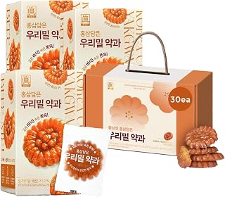 Korean Food Hongsamjin Yakgwa Honey Glazed Donut Cookies – 30 Individually Wrapped Korean Honey Pastry Bites with Red Ginseng – Chewy Traditional Snack & Gift Set