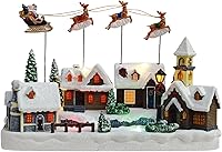 Vista 8 de Accesorios de pueblo navideño, carruaje dibujado por caballos, edificios coleccionables con 8 canciones y luces LED, figuras coleccionables