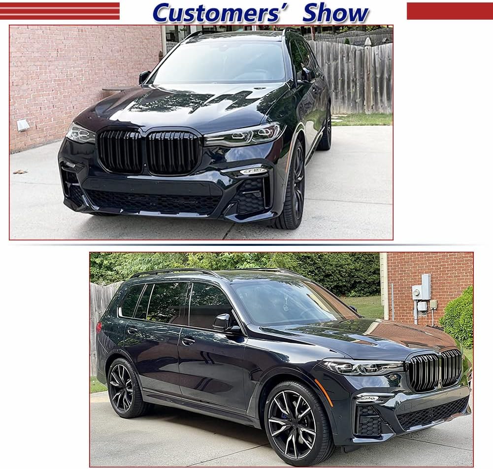 Kidney Grille for BMW X7 G07 2019-2022 Double Slat Gloss Black Front Hood Grille Insert Replacement Factory Outlet (ABS)