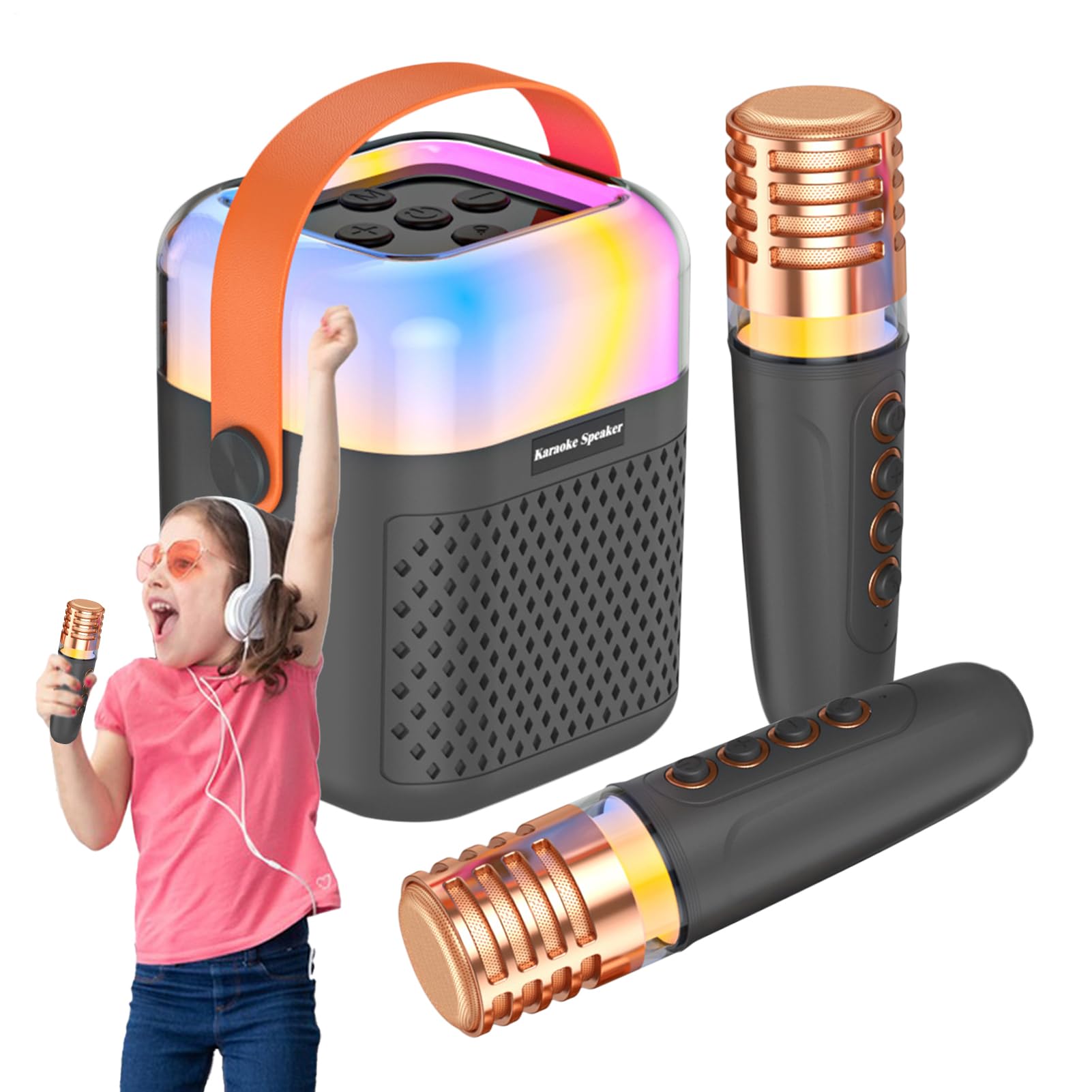 Máquina de Karaoke para Niños Altavoz Inalámbrico con 2 Micrófonos