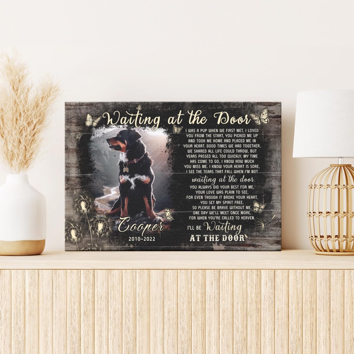 Dem Canvas Personalized Dog Memorial Canvas, Waiting At The Door, Pet Memorial Gifts, Dog Remembrance Wall Art, Pet Loss Canvas (12x08)