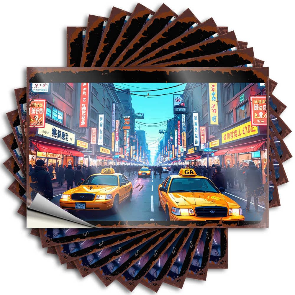 Tiki Bar Accessories Bottle Tattoo | Vibrant Neon Streets: A Busy Night in Tokyo Autumn for Student Decor(6X9CM)