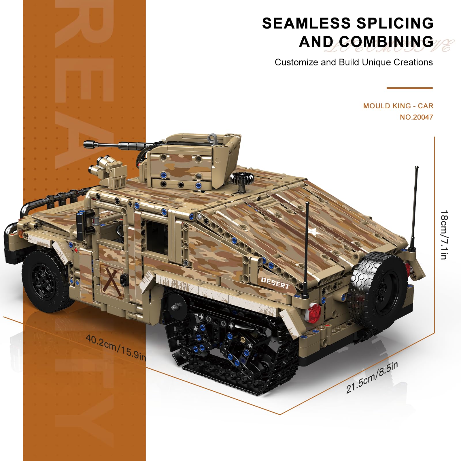 Mould King 20047 Technik Militär-Geländekettenfahrzeug Bausätze, STEM-Panzer-Bausatz, Armee-Spielzeug-Baukasten für Erwachsene, Jungen und ab 14 Jahren (2094 Teile)