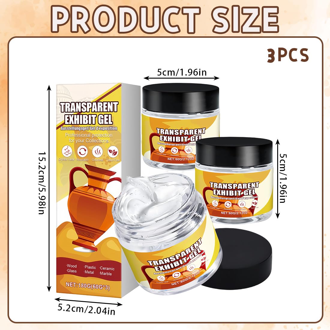 Colla adesiva Museo Gel Clear,removibile,per fissare bicchieri,cristalleria e altri oggetti delicati su una superficie,ideale per oggetti da esposizione,180g