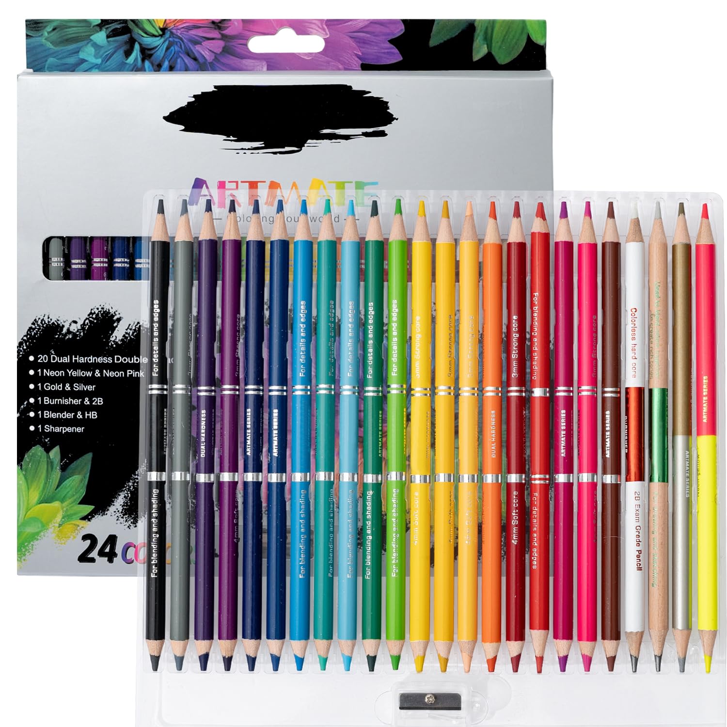 Crayons de couleur double tête à double dureté avec mélangeur - 8