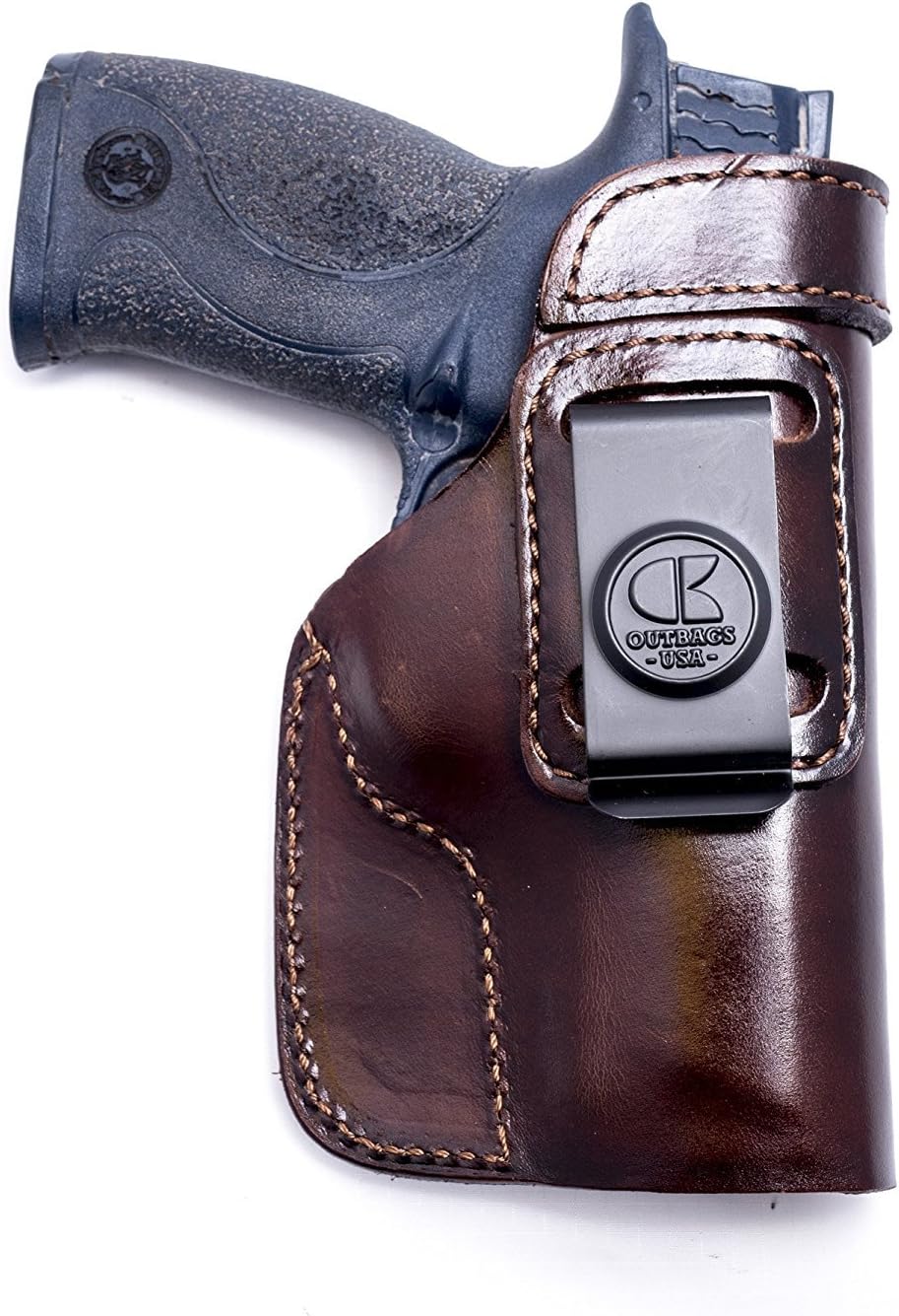 OUTBAGS USA LS1MP (Brown-Right) Full Grain Heavy Leather IWB Conceal Carry Gun Holster for S&W M&P9 / M&P22 / M&P40 / M&P45 / M&P357. Handcrafted in USA.