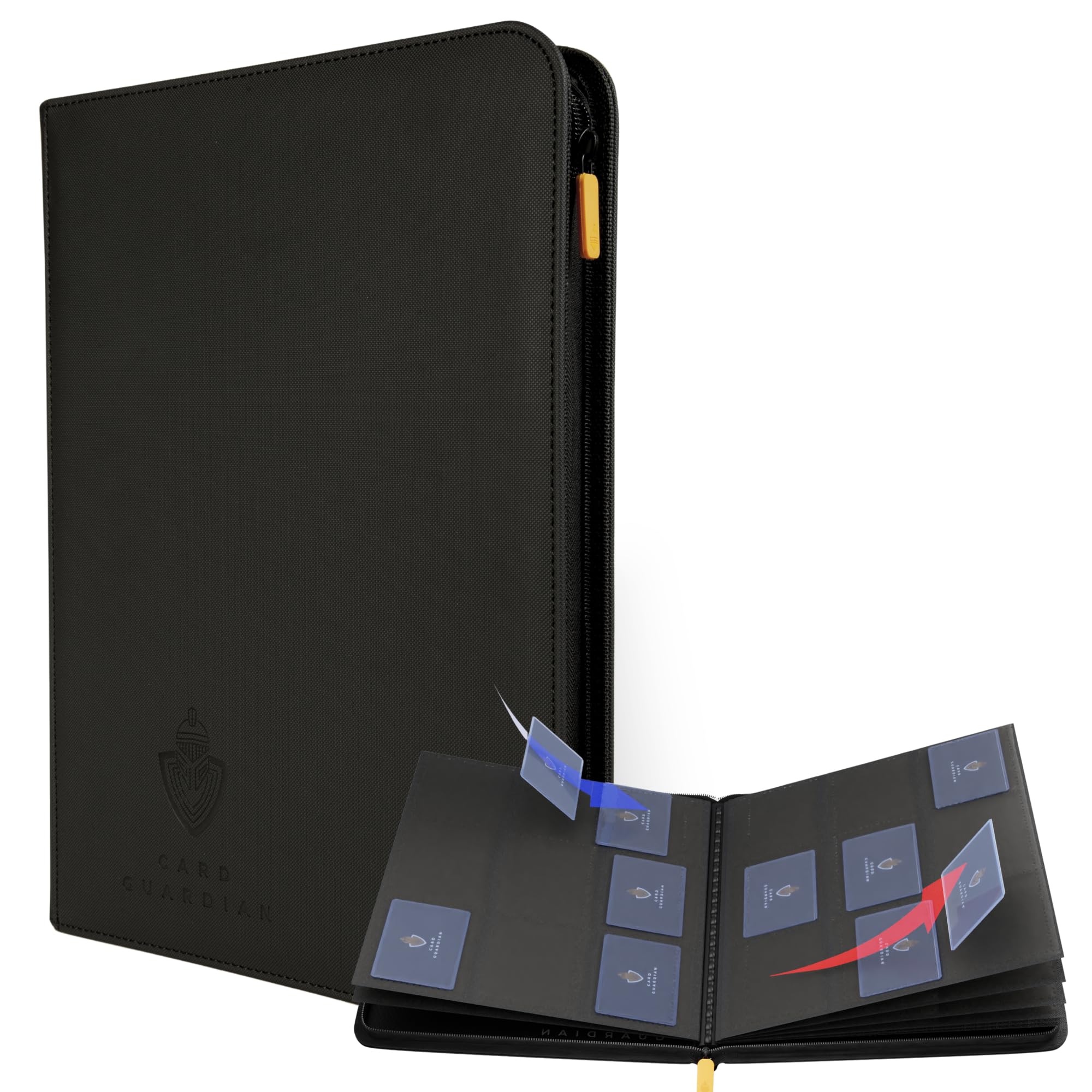 Card Guardian - 9 Pocket Premium Black Card Binder with Zipper for 360 Cards - Trading card binder with Side Loading Pockets for Trading Card Games -TCG Binder (Black)