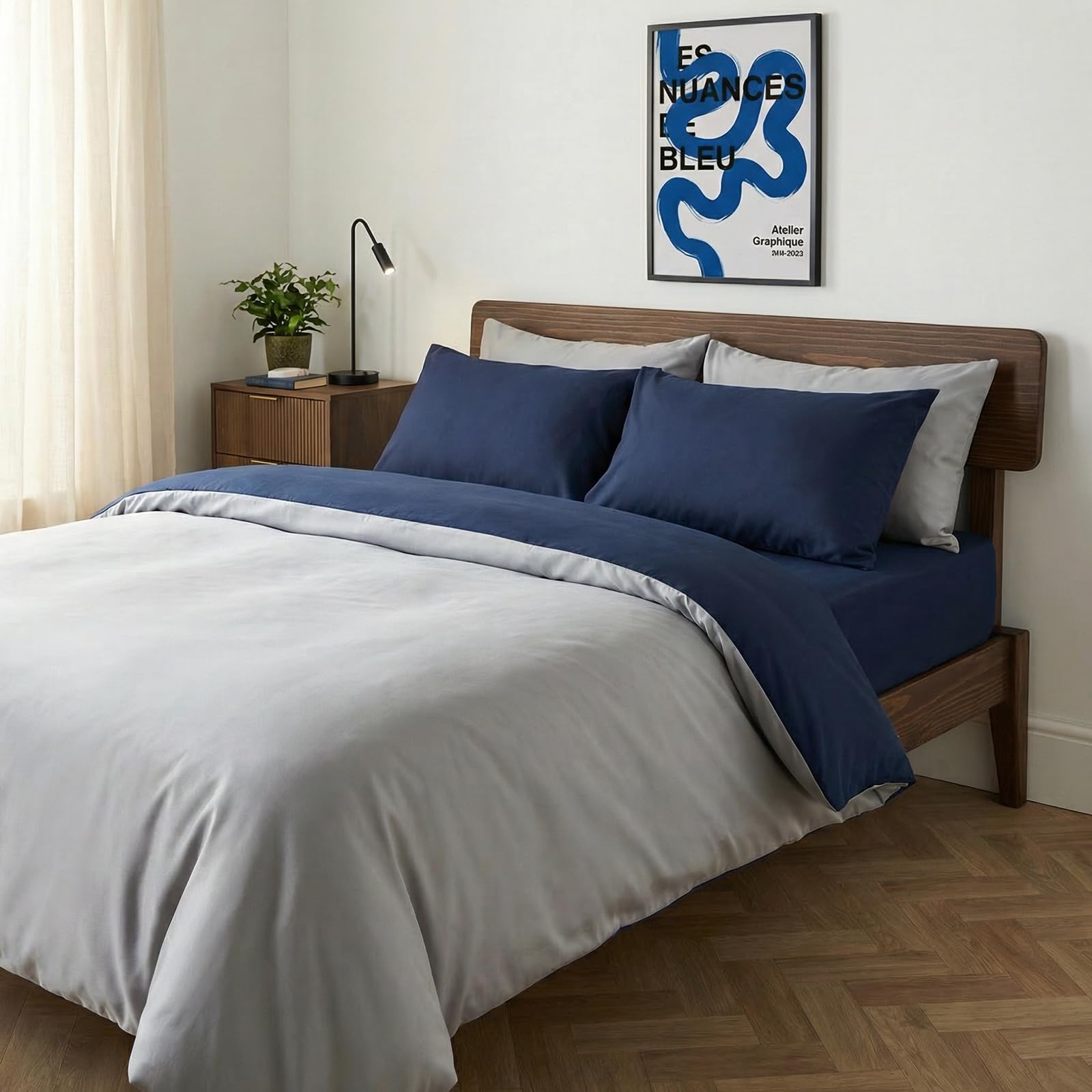 Ohs Plain Duvet Cover Pillowcase Bedding SetNavy GreyDouble from B&Q