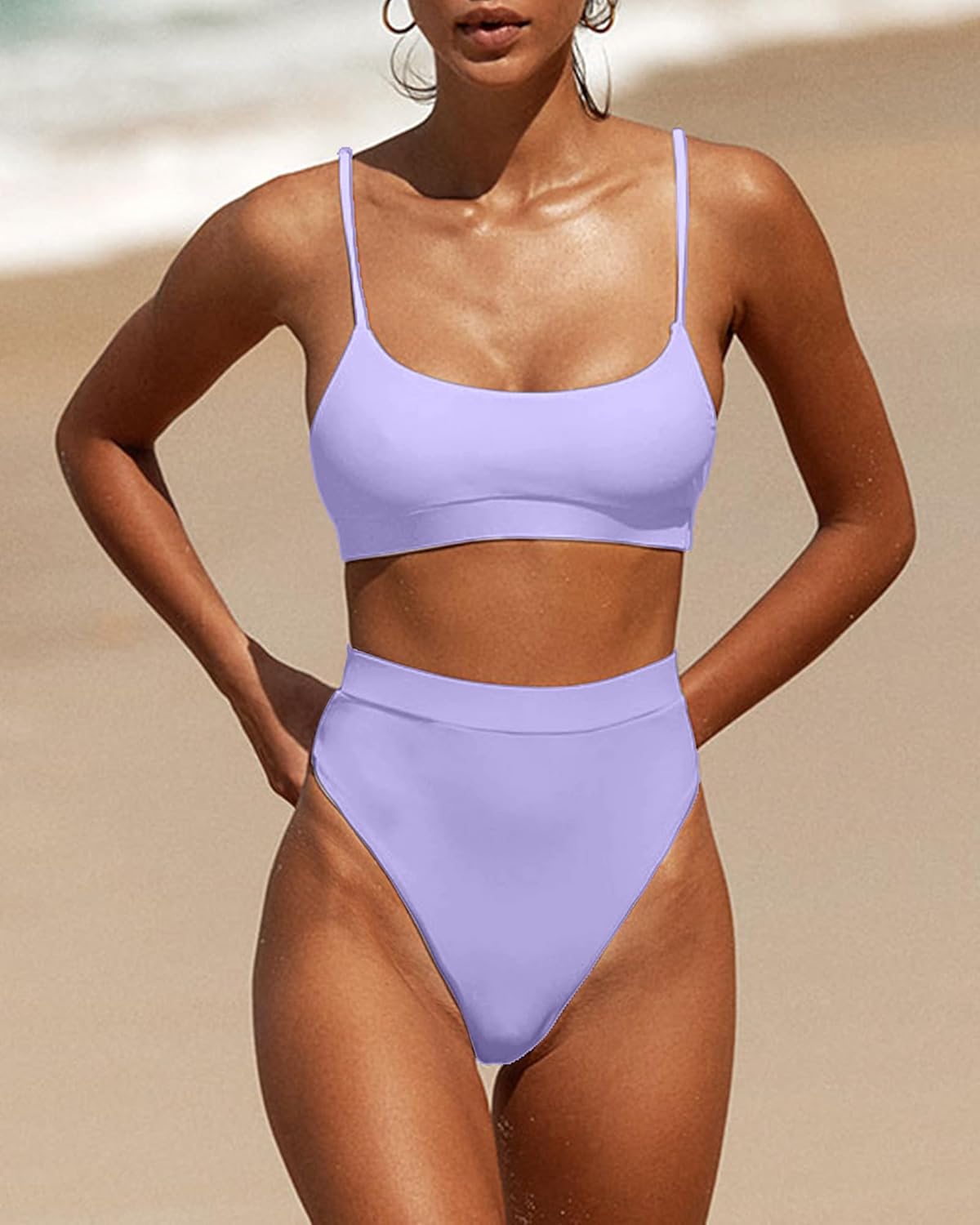 MELYUM High Waisted Bikini Sets for Women Two Piece Swimsuit Tummy Control Bathing Suit Cheeky Bottoms Push Up Top - Image 3