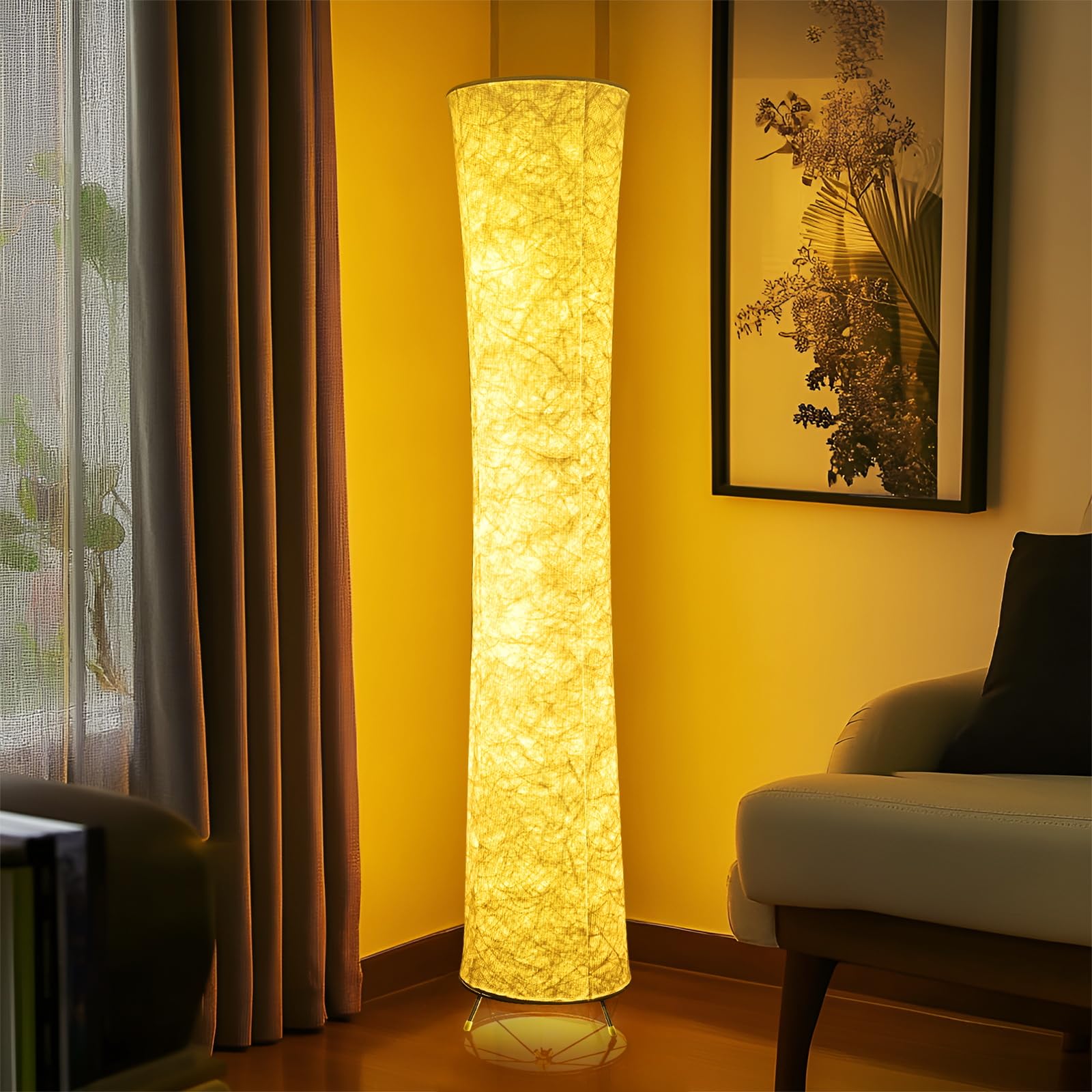 Soft Light Floor Lamp, 52 Inch Simple Morden Design 3 Colors Remote Control Lighting LED Lamp with Tyvek Fabric Shade, Adjustable Brightness for Living Room, Bedroom