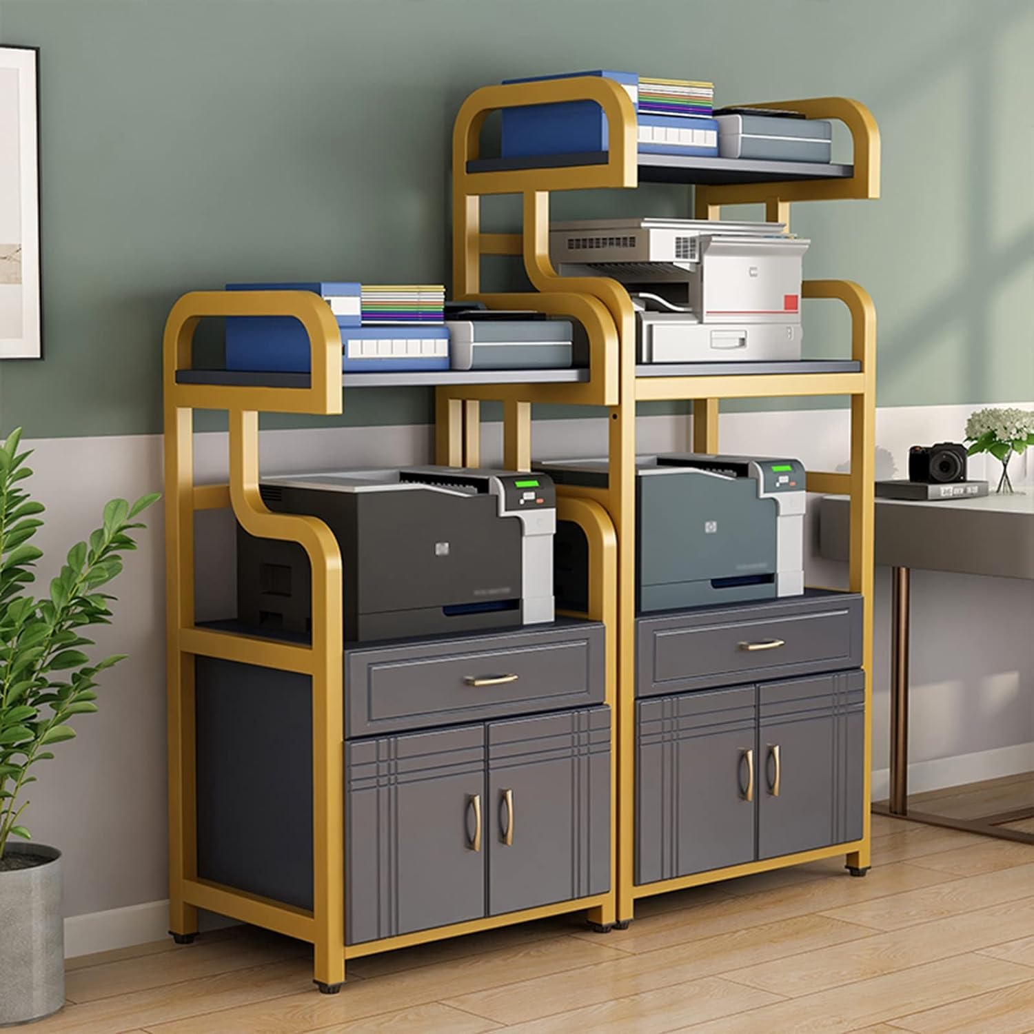 Druckerständer Schreibtisch Druckerständer Mit Stahlrahmen, Schublade Und Tür, Lagerregal, Bodenstehendes Druckerregal Für Faxscanner Drucker Regal