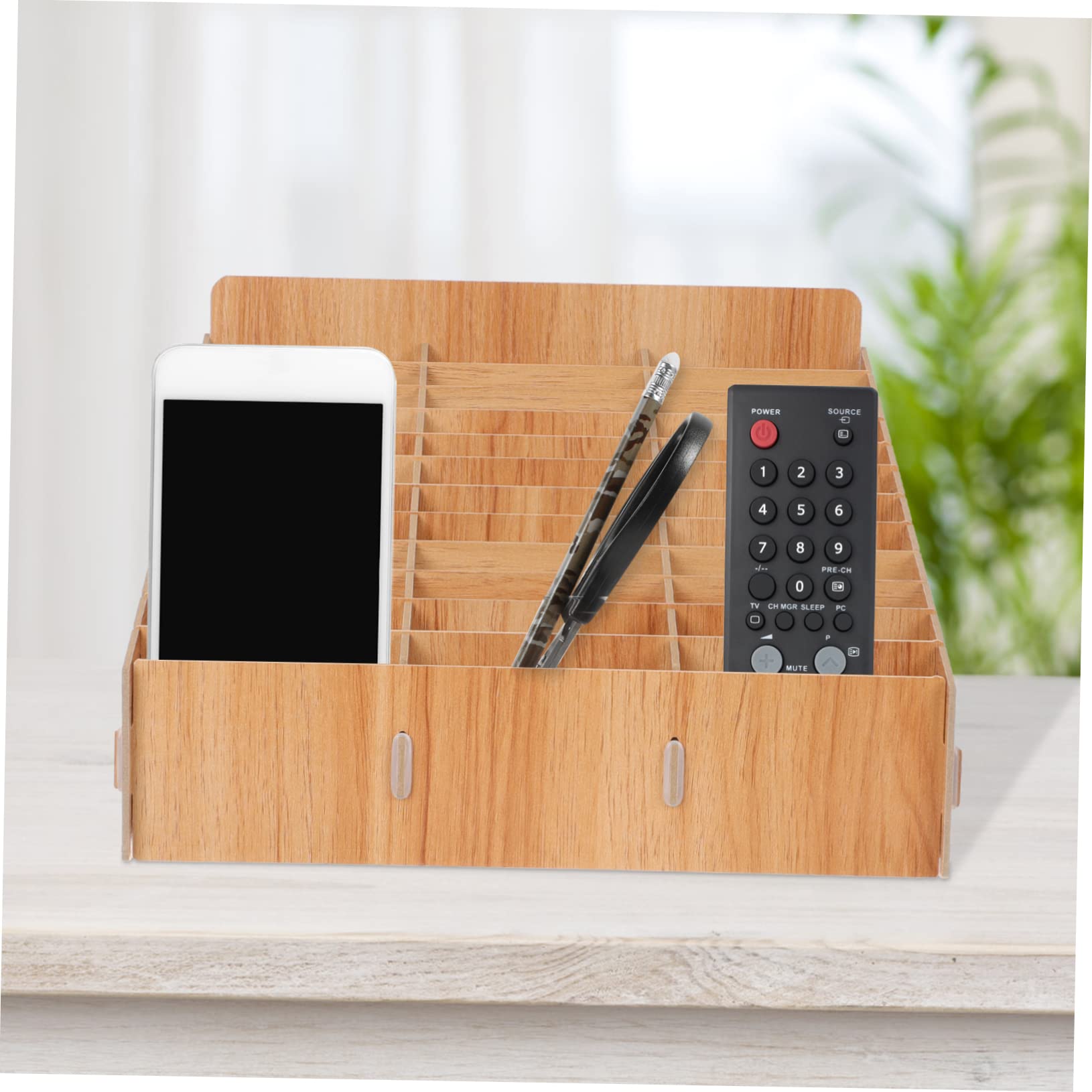 Scatola Portaoggetti in Legno Da Scrivania Scomparti Multipli Organizer Per Telefono Contenitore Da Tavolo Casa