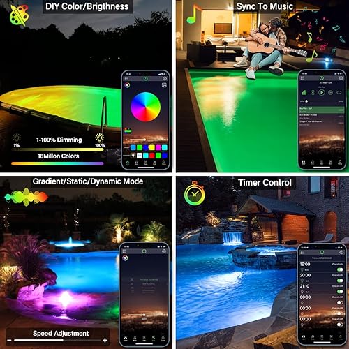 Miniatura 5 de EDITOP Luces LED de piscina para piscinas subterráneas sobre el suelo con control de aplicación, IP68 impermeable, RGB que cambia de color,