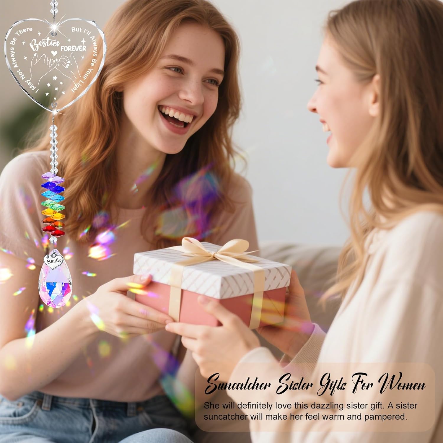 Friendship Gift Suncatcher, Best Friend Crystal Hanging Ornament for Rainbow Maker Bestie Gifts Hanging Crystal Heart Sun Catcher Ornament Gift for Hanging Decoration - Image 6