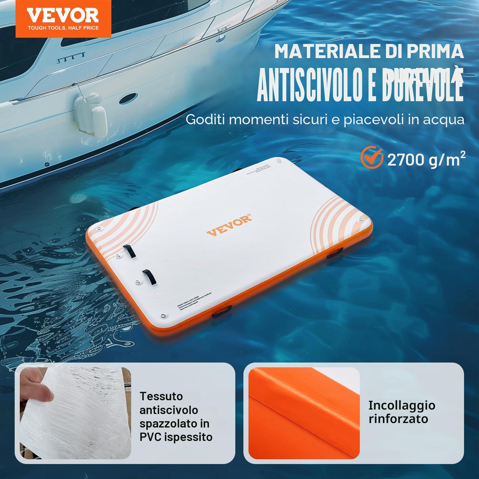 VEVOR Pontile Galleggiante Gonfiabile, Piattaforma 8x5 Piedi Tappetino Antiscivolo con Borsa per Il Trasporto Portatile Scaletta Rimovibile, Zattera per Isola per Piscina, Spiaggia