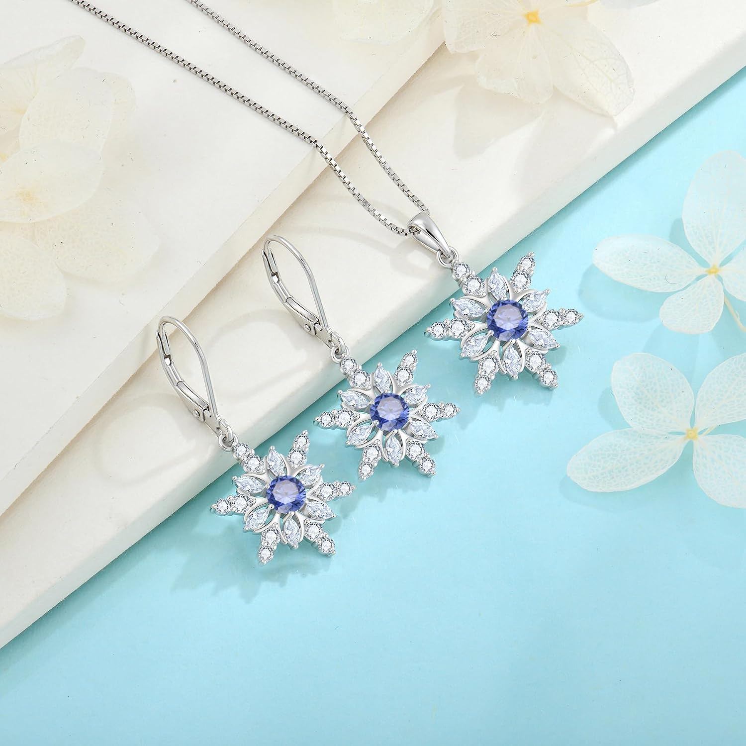 Snowflake Necklace for Women 925 Sterling Silver Christmas Pednant Necklace Birthstone Jewelry for Her