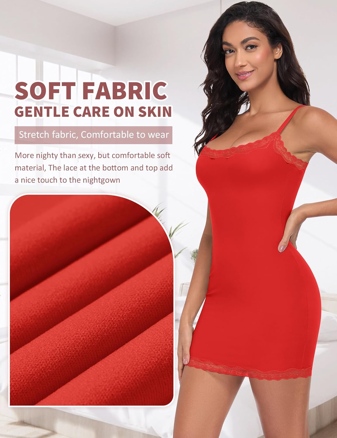 Women Full Slip for Under Dress Adjustable Strap Slip Dress Sexy Lace Soft Slips Nightgown Lingerie Dress - Image 4