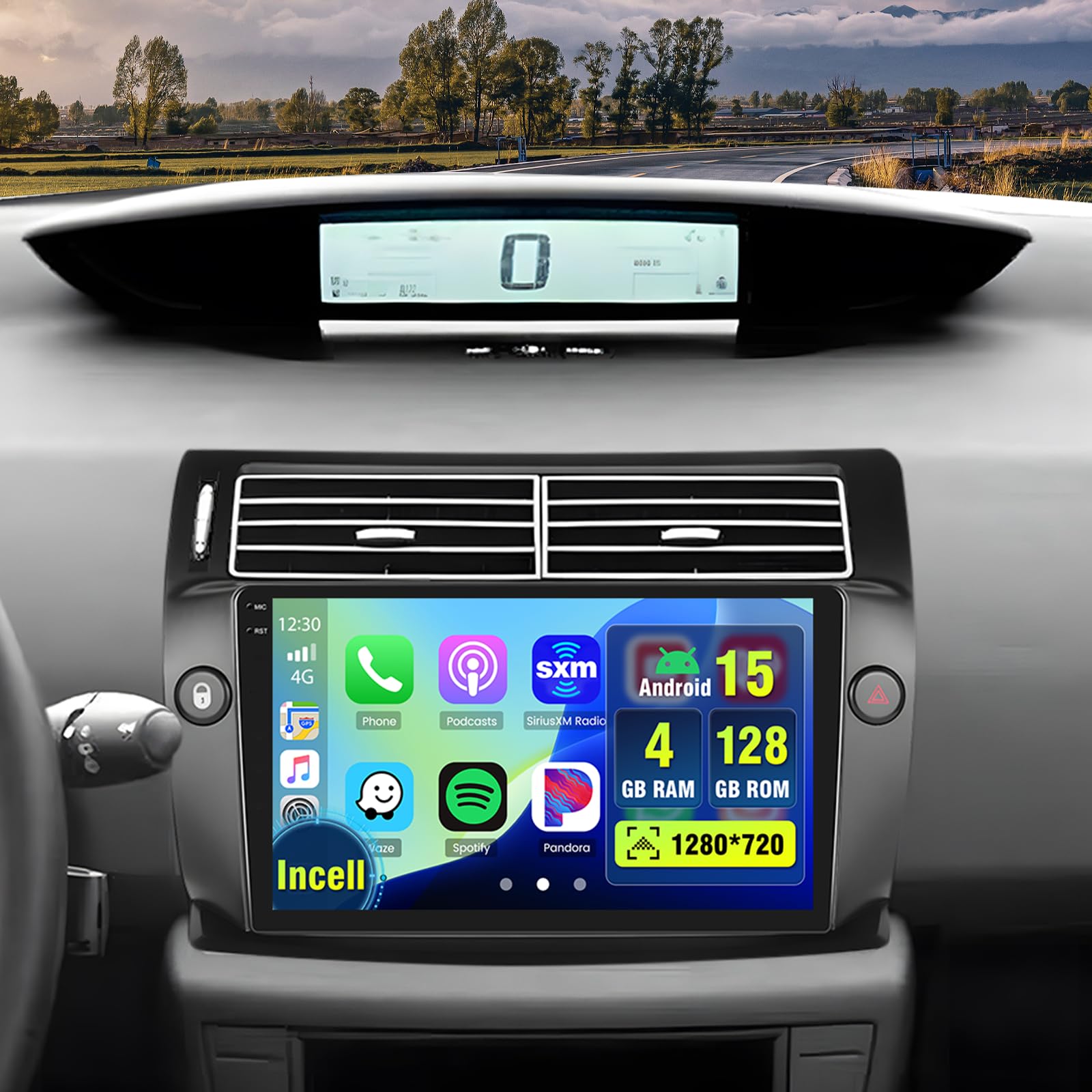 4+128G Android radio samochodowe z ekranem do Citroen C4 2004-2009 Wireless Carplay, radio samochodowe 2 DIN 9 cali Incell ekran 1280 x 720 Android Auto/FM/RDS/kamera cofania