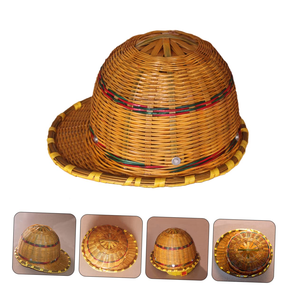 Mikikit Bamboo Woven Helmet Hard Hat Brim Shade Safety Construction Helmet Cooling Design