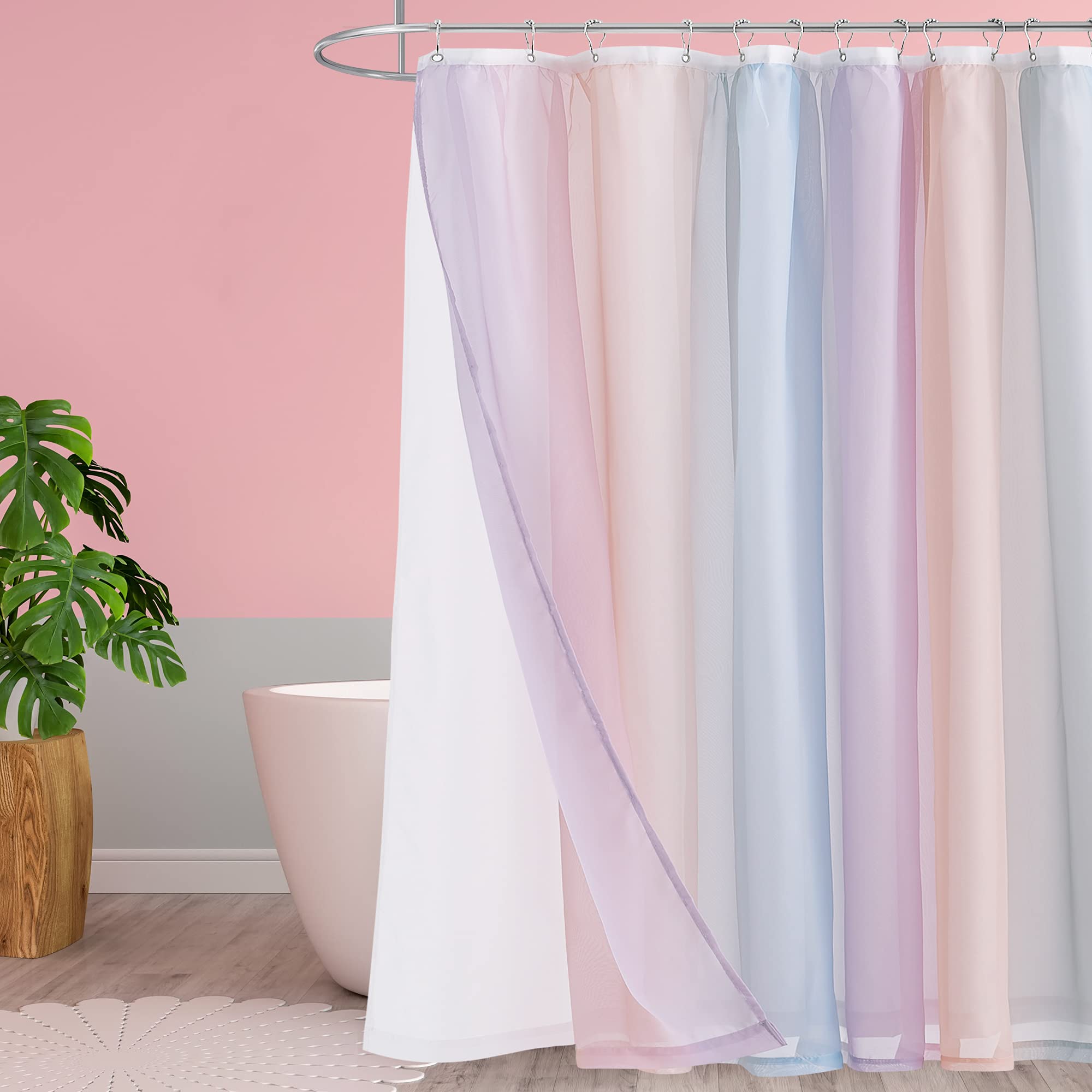 NICETOWN Rainbow Ombre Shower Curtain Set - Ombre Shower Curtains Liner Bathroom Privacy Morden Bathroom Decor, Hooks Included, 72 Wide x 72 Long, Rainbow