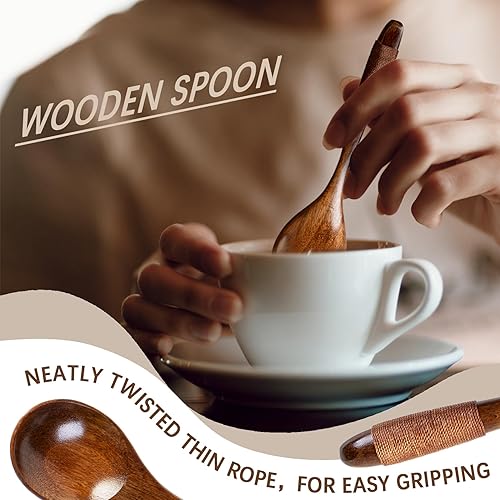 Miniatura 4 de 6 cucharas de madera para miel, cucharas de madera pequeñas de 6.7 pulgadas, excelente para té, café y sopa, juego de cucharas de mesa de servir de