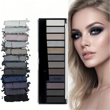 Smokey Eyeshadow Palette 12 Shades,Grey Shimmer Black Eye Shadow Pallets for Women,Long Lasting Waterproof Blendable Make-up Palettes,Full Matte Smokey Eye Shadow Pallets