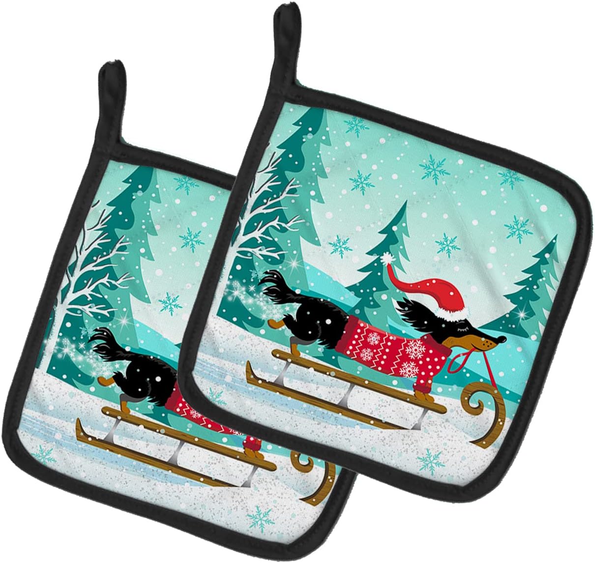 Caroline's Treasures VHA3030PTHD Merry Christmas Dachshund Pair of Pot Holders Kitchen Heat Resistant Pot Holders Sets Oven Hot Pads for Cooking Baking BBQ, 7 1/2 x 7 1/2
