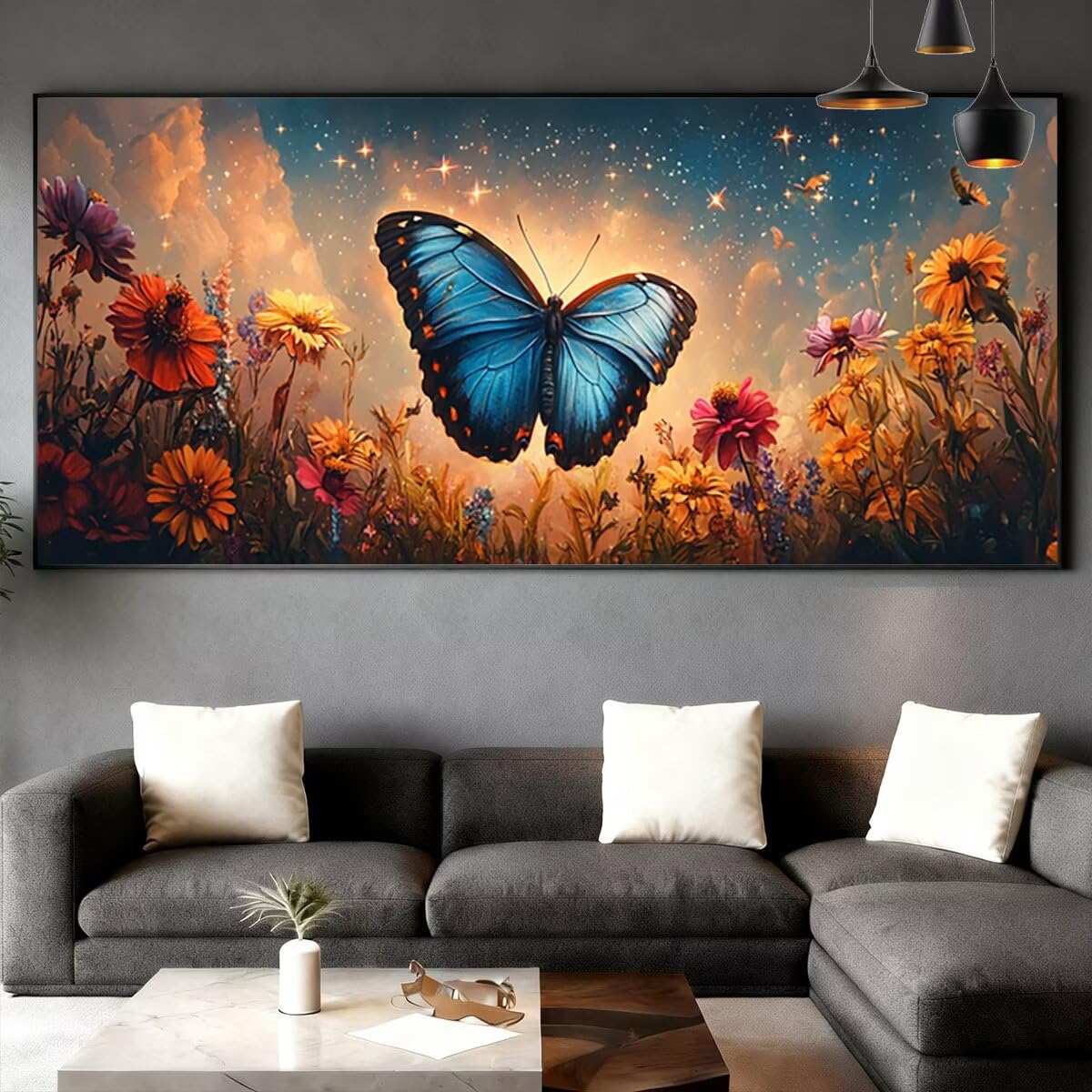 Obraz diamentowy duży rozmiar 180 x 70 cm, motyl do malowania diamentowego kompletny zestaw, wiertła DIY dla dorosłych, diamentowe malowanie zestawy do dekoracji domu (kwiaty) S-77