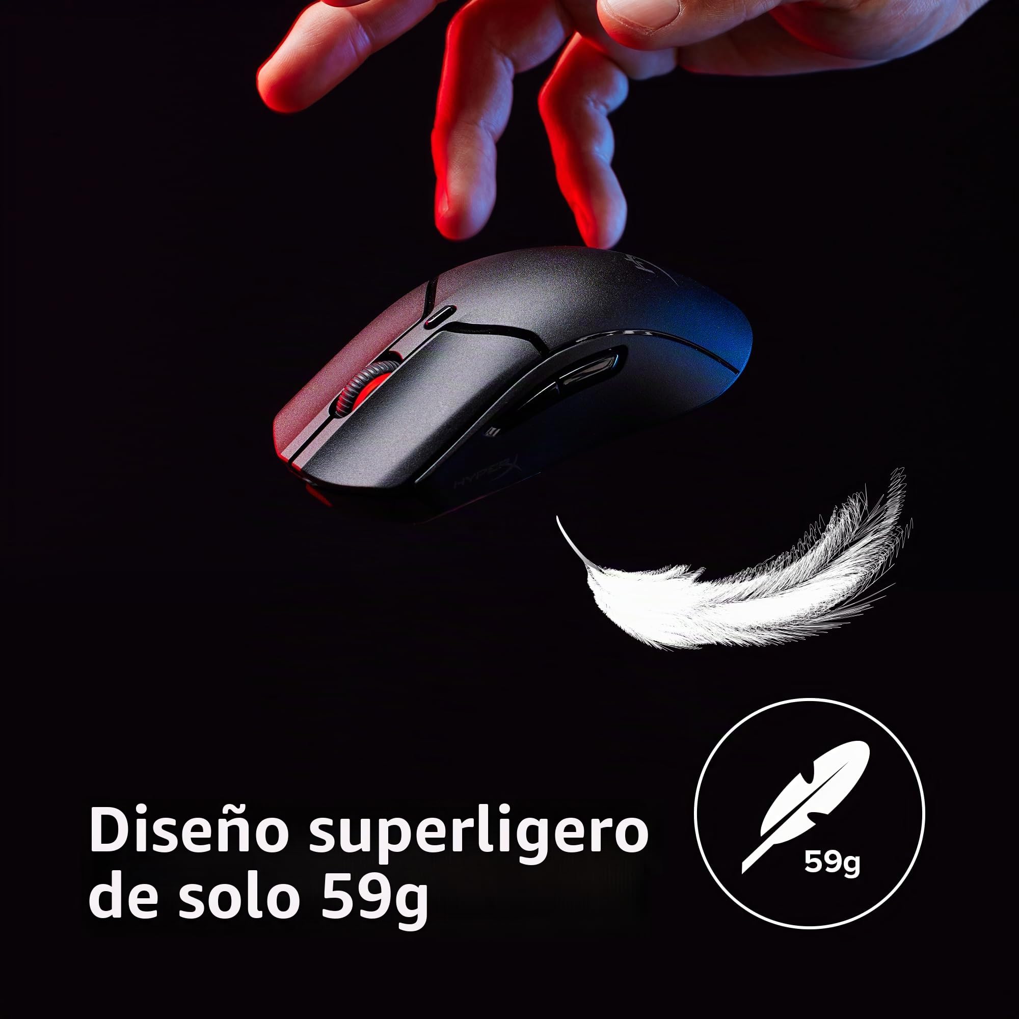 HyperX Pulsefire Haste 2 Mini Wireless - Ratón gaming inalámbrico de tamaño reducido, ultraligero 61g, batería 100h, bluetooth, color negro