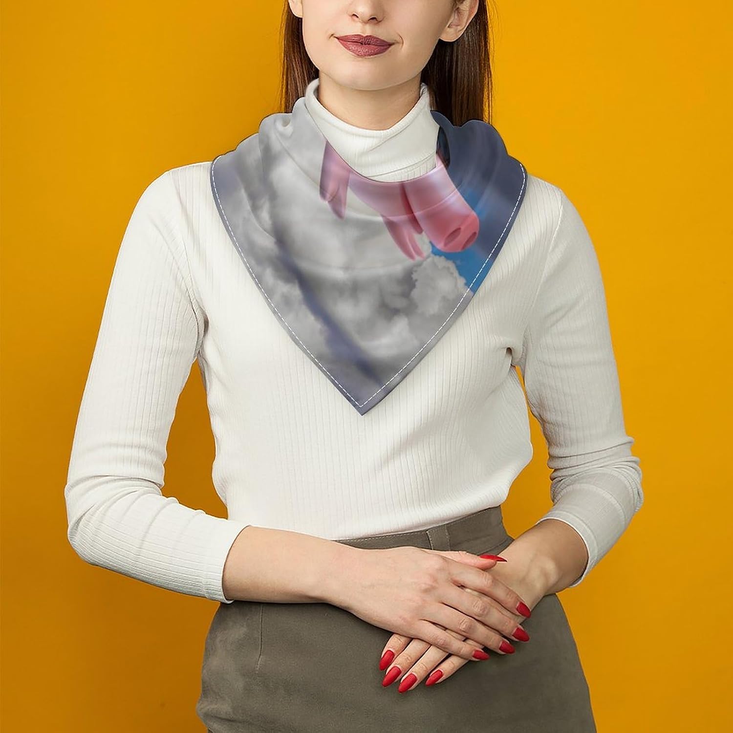 Funny 3D Piggies Neck Scarf for Women Silk Like Head Scarf image 5