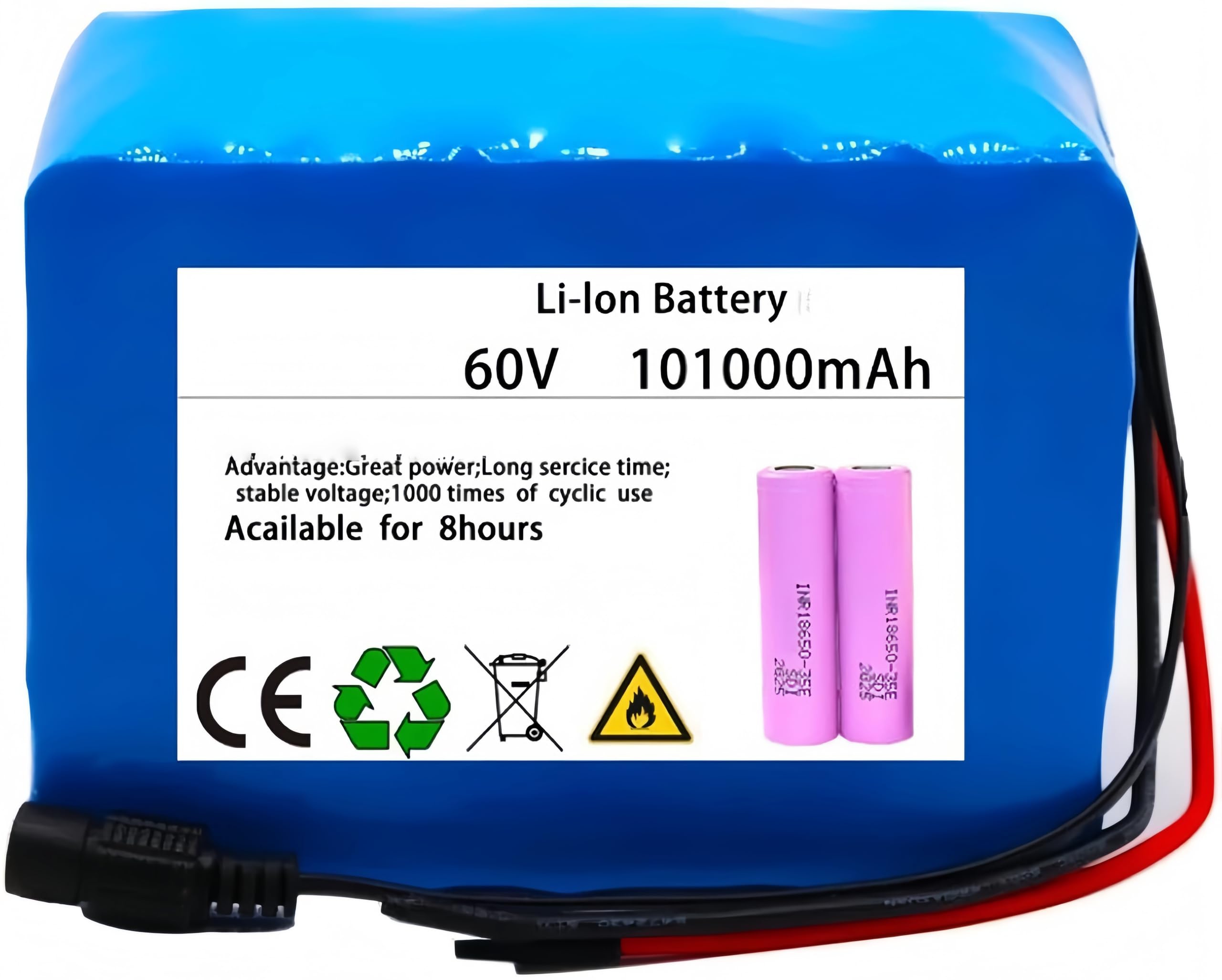 60V 101AH Lithium Battery PVC Replaceable And Waterproof Battery for Electric Bike Scooter Battery E-Bike (60V 101AH, XT60)