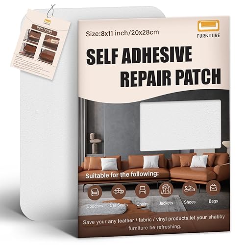 Miniatura 7 de Parche de reparación de cuero, 8 x 11 pulgadas, 2 piezas de parche de reparación de cuero, cinta de reparación de vinilo autoadhesiva, kit de