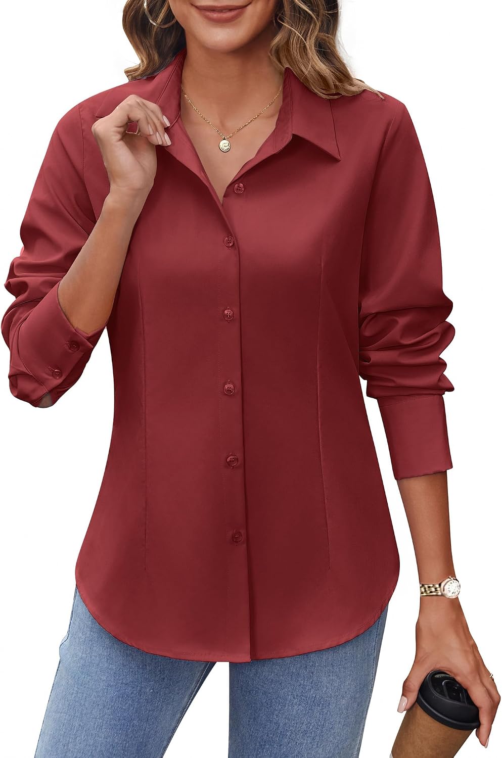HOTOUCH Women’s Button Down Shirts Long Sleeve Button-up Dress Shirt Fitted Business Collared Work Office Suit Blouses
