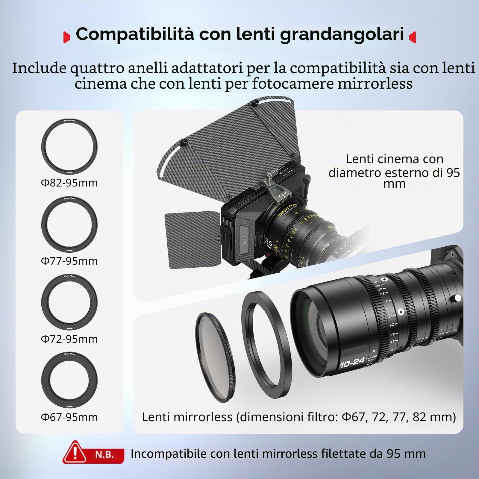 SmallRig Mini Matte Box Pro per fotocamere DSLR Mirrorless Compatibile con obiettivo 67mm/72mm/77mm/82mm/95mm - 3680