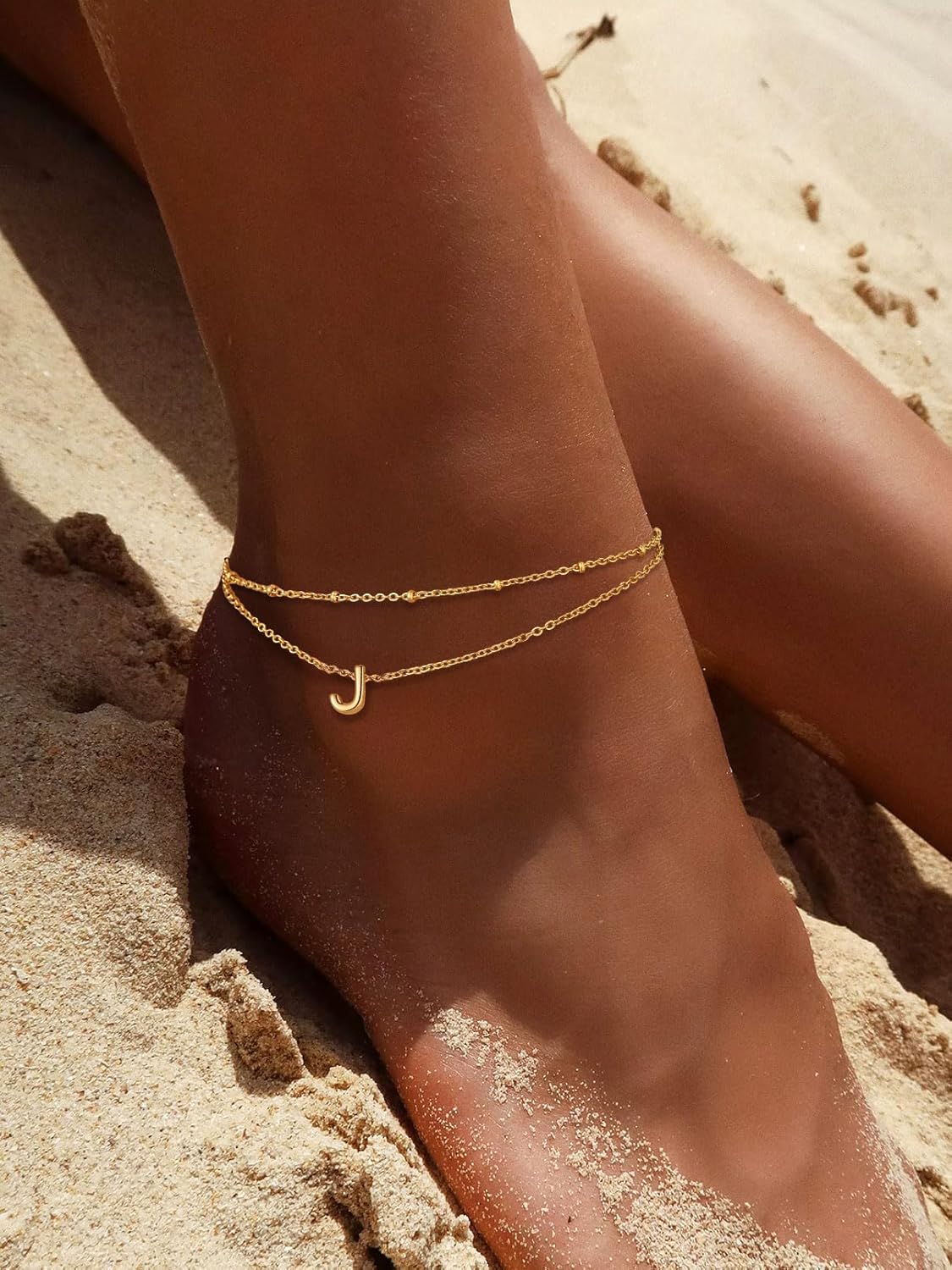 FaithHeart Initial Ankle Bracelets for Women, Waterproof 14k Gold Plated Initial Anklets Non Tarnish Stainless Steel Layered Anklet Summer Beach Foot Jewelry - Image 4