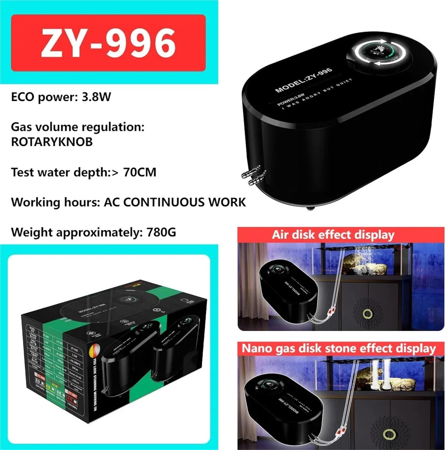 ZY-996 3.8W 24KPA 小型酸素ポンプ。